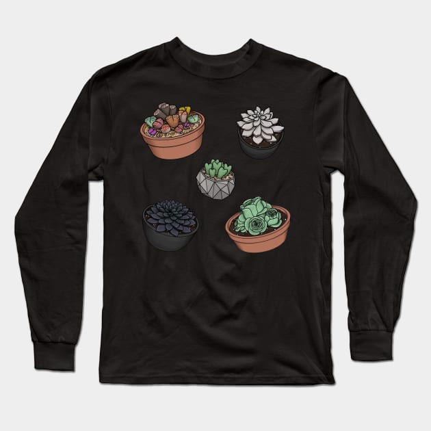 Cute Succulent Sticker Set 2 - Lithops, Ghost Plant, Heart Plant, Black Prince, Greenovia Rose Succulent Long Sleeve T-Shirt by Charredsky